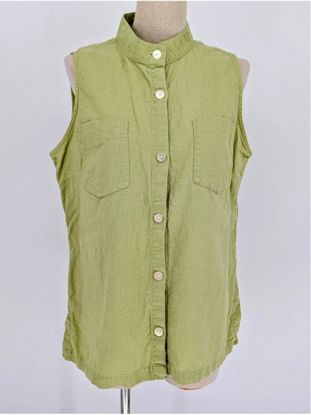 White Stag Linen Blend Sleeveless Shirt L Chartreuse Sweet Pea Green Coastal